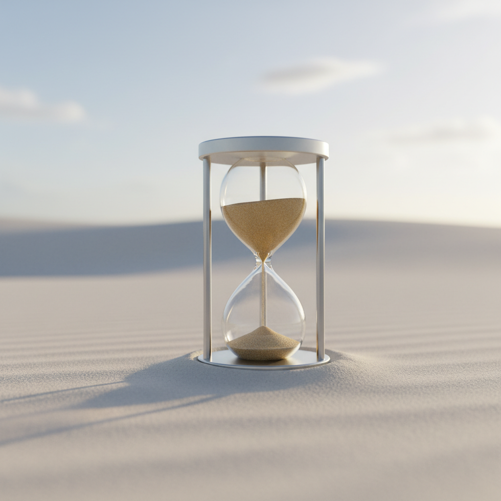 Reloj de arena sobre arena blanca